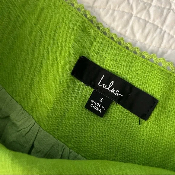 Lulus’ Dreamgirl Lime Green Pleated Tie-Shoulder Babydoll Linen Mini Dress - Picture 8 of 8